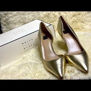 NIB White House black market Gold metallic Ella heels 9.5 with dust bags